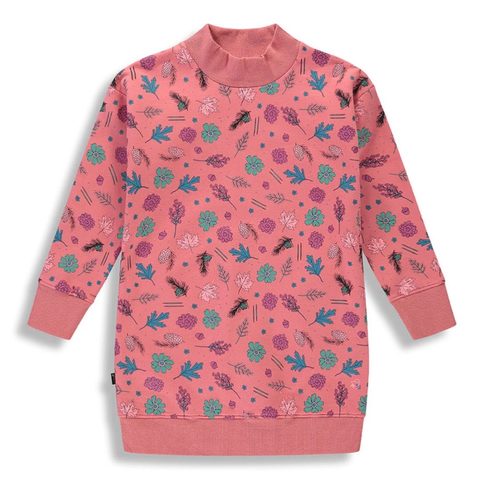 BIRDZ EUC Fleece Lined Floral Foliage Ribbed Mock Neck Sweatshirt